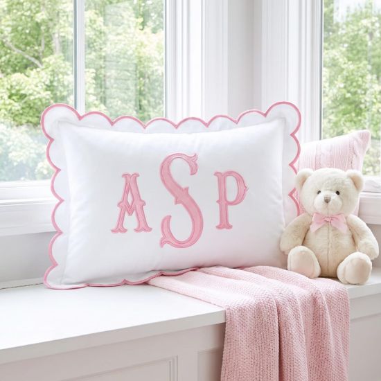 Personalized Monogram Pillow Cover | Custom Embroidered Initial Pillow | Scalloped Nursery Pillow | Baby Shower Gift | Dorm Room Decor