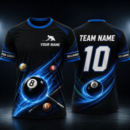 Custom Billiards Jersey, Personalized Team Name & Number Shirt, Black Red Pool League Uniform, Youth Adult Sports Gift for Team Players
