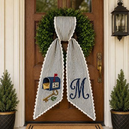 Personalized Mailbox New Home Wreath Bow, Embroidered Mail Carrier Door Bow, Front Door Wreath Sash, Housewarming Gift,Farmhouse Entry Decor