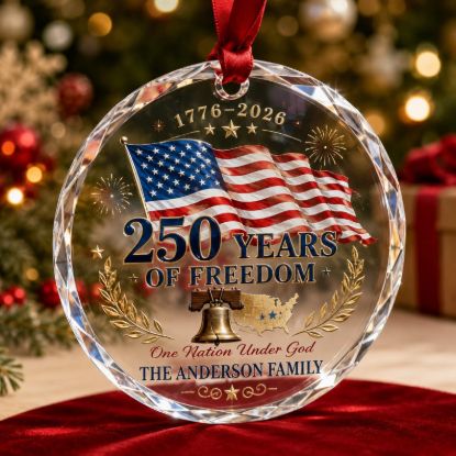 Personalized America 250 Glass Ornament, 250 Years of Freedom Christmas Ornament, USA 250th Anniversary Gift, Patriotic Family Ornament 2026