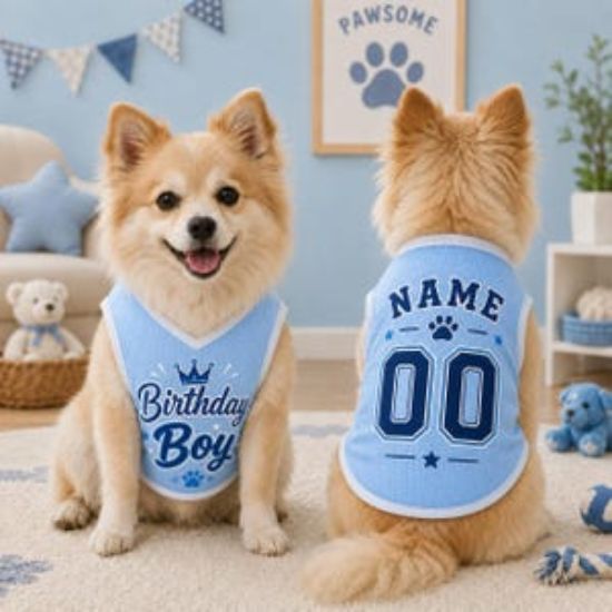 Birthday Boy Dog Shirt, Personalized Pet Jersey, Custom Name Number Dog Cat Clothes, Adorable Pet Birthday Outfit, Cute Dog Cat Jersey Shirt
