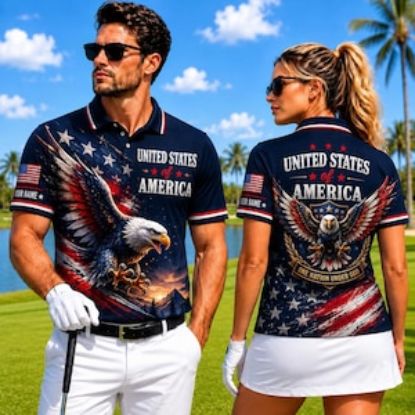 Personalized Name 250 Years of Freedom Polo Shirt, America 250 Golf Polo, Patriotic Eagle Shirt, Independence Day 2026, Custom Name Polo