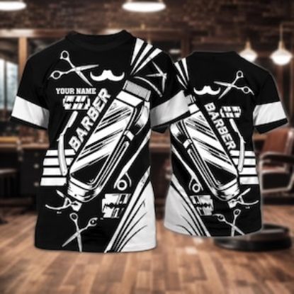 Custom Barber Shirt, Personalized Barber Jersey, Barber Shop All Over Print Shirt, Barber Gift for Hair Stylist Men, Barber Dad Gift Shirt