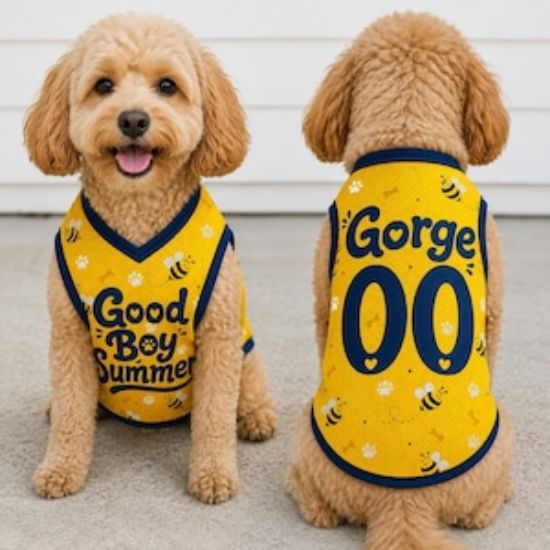Good Boy Summer Dog Jersey, Personalized Honey Bee Dog Shirt, Custom Name Number Pet Tank Top, Summer Puppy Outfit, Dog Clothes, Pet Apparel