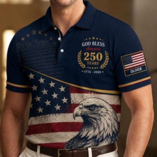 God Bless America 250 Year Polo Shirt Patriotic Eagle USA Flag Polo Shirt Custom American Independence Day Golf Polo 1776 2026 Fourth July