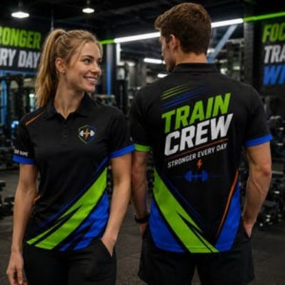 Custom Train Crew Gym Polo Shirt, Custom Fitness Team Shirt, Personalized Workout Jersey, Gym Staff Uniform, Athletic Polo Personalized