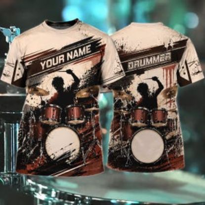 Custom Drummer All Over Print Shirt, Personalized Drum Player T Shirt, Custom Name Music Band Tee, Drummer Gift for Men Women, Drum Player