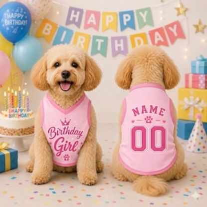 Custom Birthday Girl Dog Shirt, Personalized Pet Jersey, Custom Name Number Dog Cat Clothes, Pink Pet Birthday Outfit, Cute Girl Dog Shirt