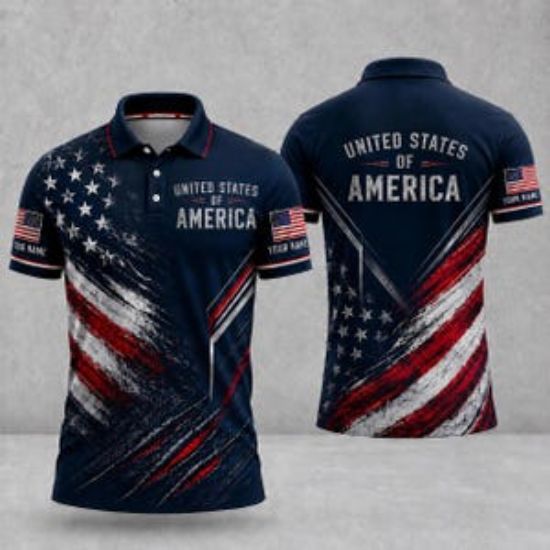Custom USA Polo Shirt, Personalized American Flag Polo Shirt, Patriotic Golf Shirt Men 4th Of July, Shirt United States Of America Polo