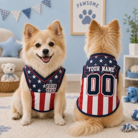 Personalized USA Flag Patriotic Pet Jersey, Custom USA Dog Shirt, 4th of July Pet Clothing, Name Number Dog Outfit, American Flag Cat Shirt