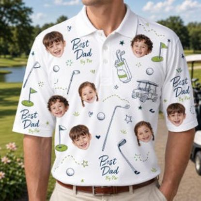 Best Dad By Par Personalized Photo Polo Shirt, Golf Dad Gift, Father's Day Gift Dad, Grandpa, Golf Lover Shirt for Men, Dad Papa Polo Shirt