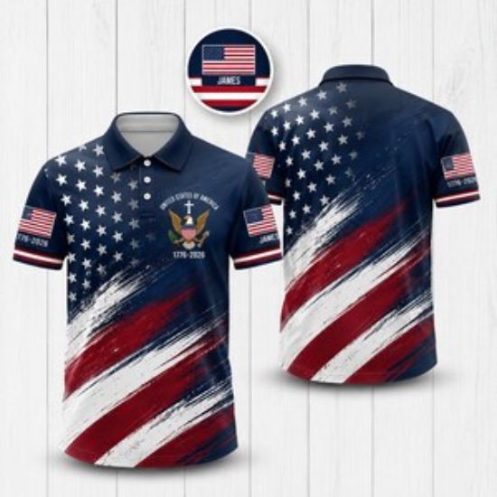 Custom Christian Patriotic Polo Shirt Personalized USA Flag Polo American Eagle Cross Shirt 1776 2026 Independence Day Polo 4th July Shirt