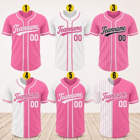 Custom Pink Baseball Jersey, Personalized Name Number Shirt, Team Uniform, Baseball Style Shirt Gift, Team Baseball Matching Pink Shirt