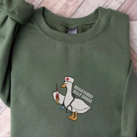 Embroidered Funny Goose Registered Nurse Sweatshirt, Nursing Student Hoodie, Nursing School Nurse Shirt, For Work RN, Nurse Life Sweatshirt