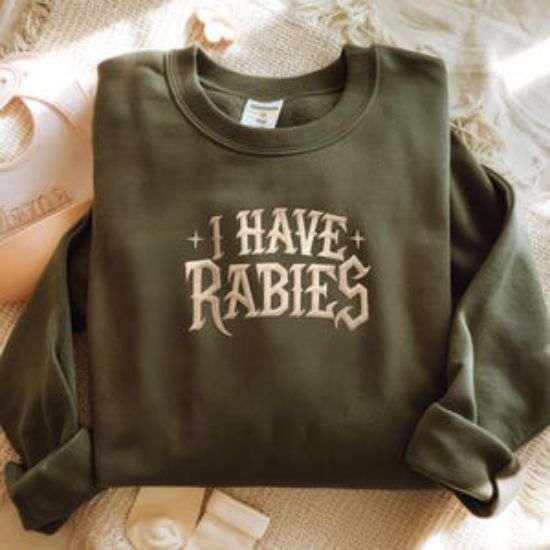 Embroidered I Have Rabies Sweatshirt, Funny Meme Hoodie, Dark Humor Apparel, Unique Gifts, Grunge Y2K Fashion,  Unhinged sweatshirt