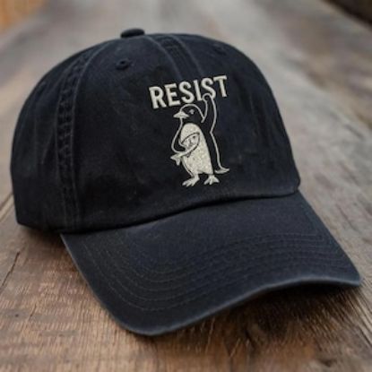 Embroidered Penguins Resist Hat, Protest Penguins Tshirt, Embroidered Penguins Against Tariffs, Subtle FDT Resistance, Funny Democrat Hat