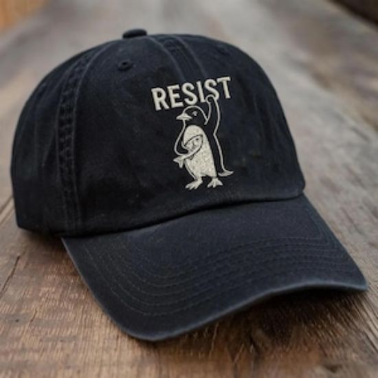 Embroidered Penguins Resist Hat, Protest Penguins Tshirt, Embroidered Penguins Against Tariffs, Subtle FDT Resistance, Funny Democrat Hat
