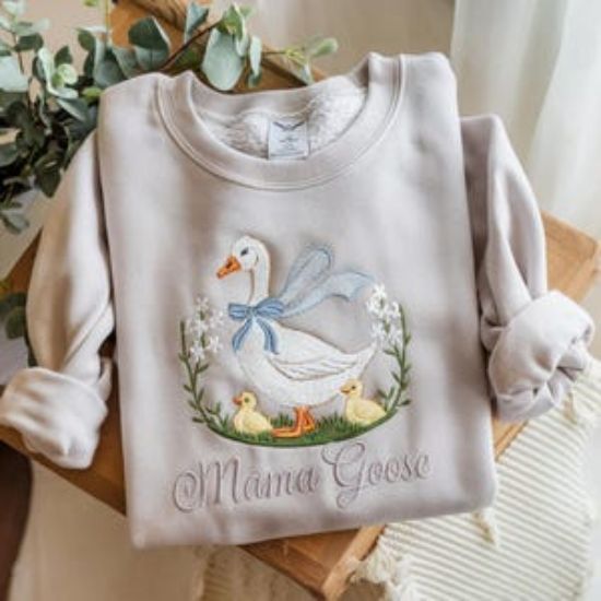 EMBROIDERED Mama Goose Sweatshirt, Funny Goose Mama Crewneck, Mother's Day Gift, New Mom Gift, Baby Shower Gift, Coquette Mom Shirt