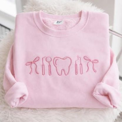 Embroidered Dental Icons Sweatshirt, Dental Hygienist Icon Shirt, Dental Graduation Gift, Dental Hygienist Coquette Shirts, RDH Gifts
