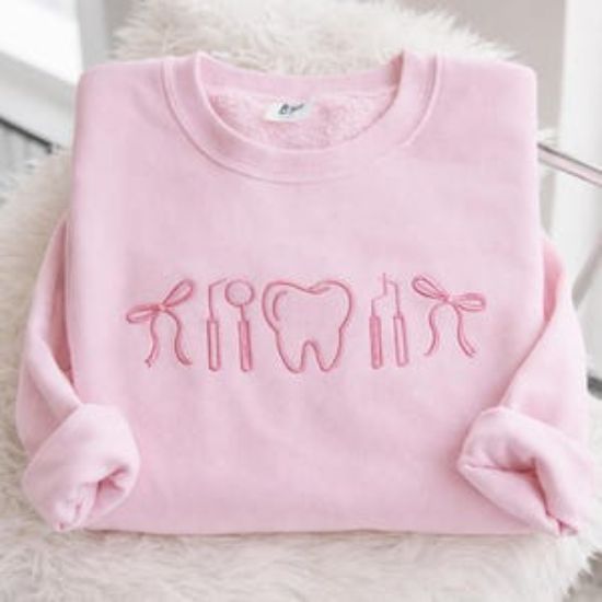 Embroidered Dental Icons Sweatshirt, Dental Hygienist Icon Shirt, Dental Graduation Gift, Dental Hygienist Coquette Shirts, RDH Gifts