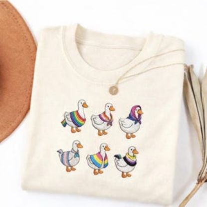 Embroidered Cute LGBT Goose Sweater, Funny Goose, Pride Month, Custom Embroidered Sweater, Silly Goose Tees, Pride Gift Shirt, LGBT Support