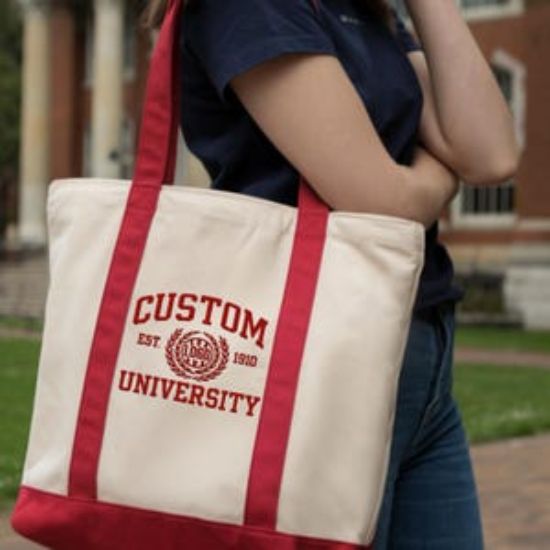 Custom College Embroidered Boat Tote bag, Personalized Logo University Tote Bag, University Of State Merch, University Tote, High School