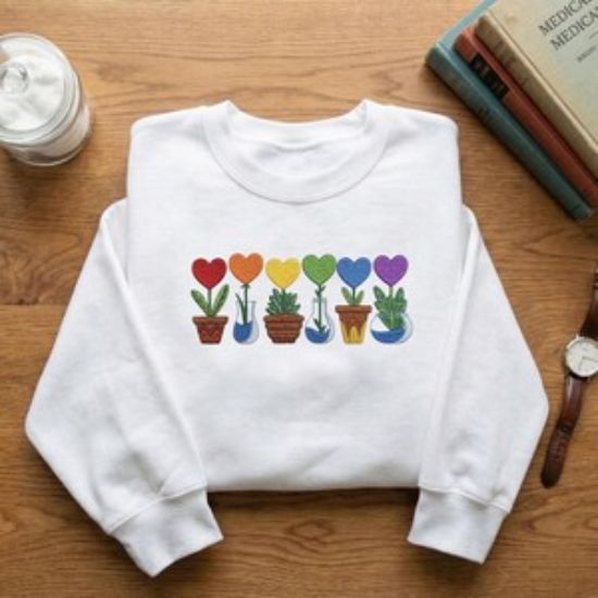 Embroidered Plant LGBTQ Pride Sweatshirt, Queer Pride Sweater, Cute Pride Sweater, LGBTQ Ally, Subtle Pride, Queer Gift Plant Lover Shirt