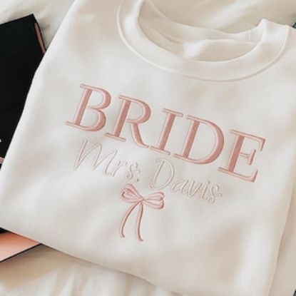 Embroidered Custom Bride Bridesmaid Sweatshirt, Bridal Party Gift, Wedding Day Getting Ready, Bachelorette Merch, Group Matching Hoodie