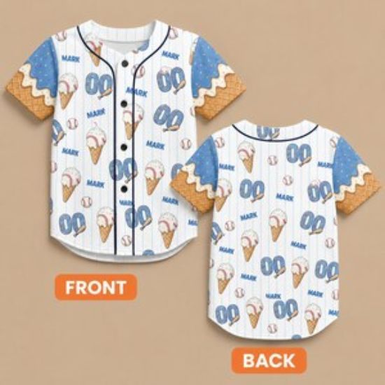 Personalized Ice Cream Baseball Jersey Custom Name Number, Cute Summer Baseball Shirt, Matching Family Baseball Outfit Gift