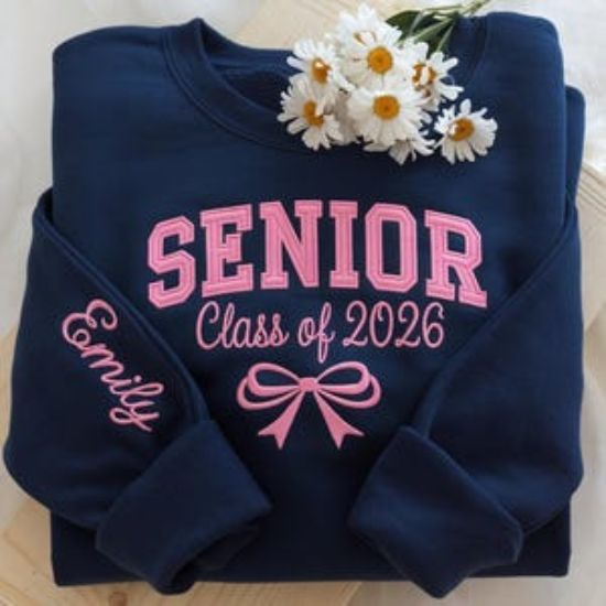 Embroidered Personalized Senior Sweatshirt, Coquette Senior Team Shirt, Senior Night, Senior Sunrise, Class of 2026, Senior Cheer Gift