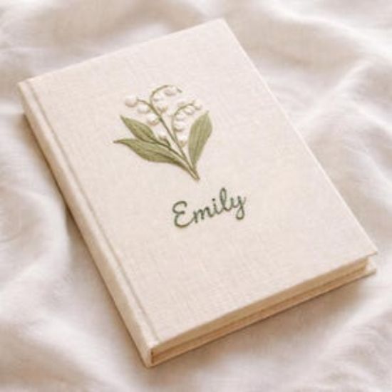 Personalized Birth Flower Embroidered Linen Journal, Custom Name Notebook, Birthday Note Books, Mother Day Gift Note Books Custom Name