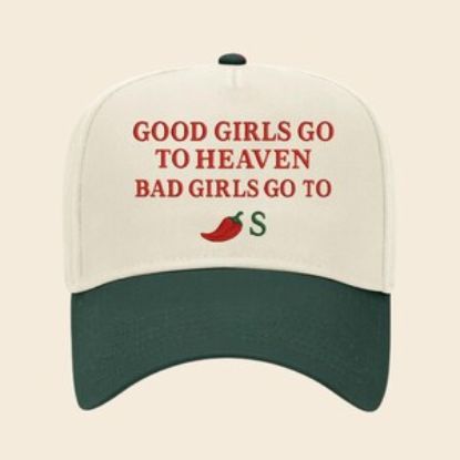 Embroidered Good Girls Go to Heaven Trucker Hat, Bad Girls Go To, Chili Pepper Trucker Cap, Trendy Foodie Cap