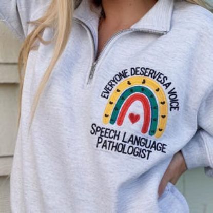 Embroidered SLP Quarter zip Sweatshirt, Everyone Deserves A Voice, Speech Language Pathologist Pullover, Slpa SLP Gift for Speech Teacher