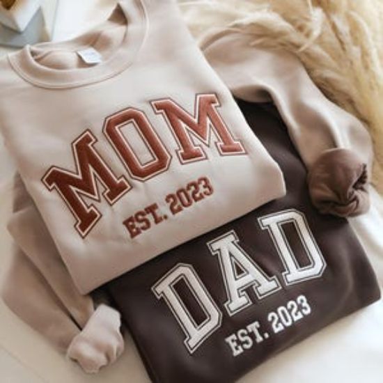 Embroidered Personalized Mom & Dad Sweatshirt With Names On Sleeve, Custom Embroidery Parents Hoodie, Matching New Mom and Dad Gifts