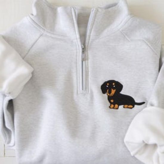 Embroidered Dachshund Quarter zip Sweatshirt, Weenie Mom Sweatshirt, Gift for Dachshund Lover, Funny Dachshund Owner Gift, Wiener Dog Mom
