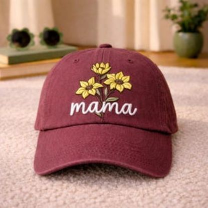 Embroidered Sunflower Mama Hat, Vintage Hat, Mother's Day Gift, Mama Appreciation Gift, Custom Embroidered 3D Text Hat, Embroidery Logo Hat