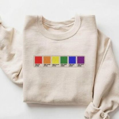 Embroidered Minimalist Pride Color Palette Sweatshirt, Subtle Gay Pride Sweater, Rainbow Pantone Style Sweater, LGBTQ+ Pride  Gay Apparel