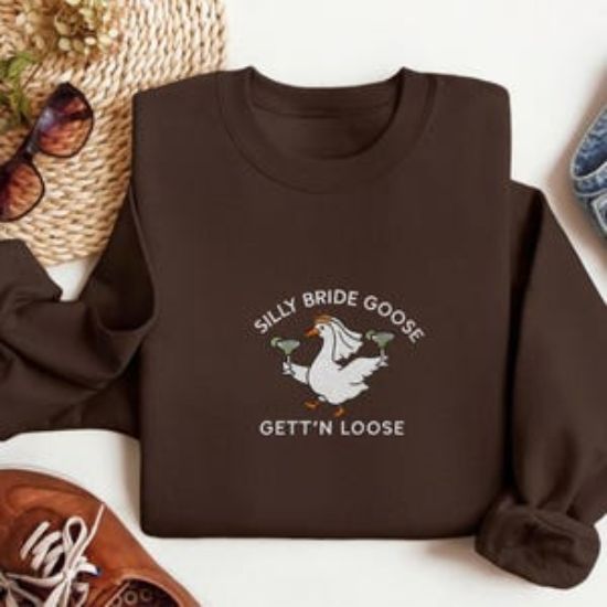 Embroidered Funny Goose Bride Gett'n Loose Sweatshirt, Funny Wedding Gift, Funny Sweatshirt For Bride, Bachelorette Crewneck, Magrita Shirt