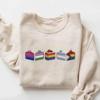 Embroidered LGBT Birthday Cake Sweatshirt, LGBT Pride Sweater, Pride Month, Pride Gift Sweatshirt, Pride Flag, Gifts For Gay Sweater