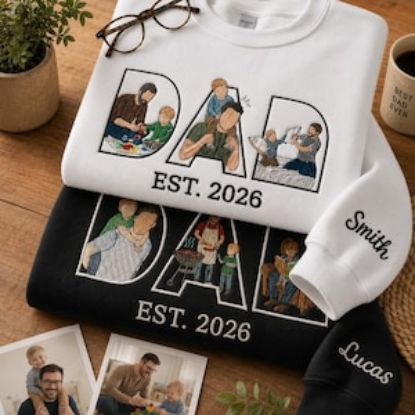 Embroidered Custom Dad Sweatshirt With Photo, Custom PAPA Embroidered Shirt, Portrait From Photo Embroidered Shirt, Custom Father's Day Gift