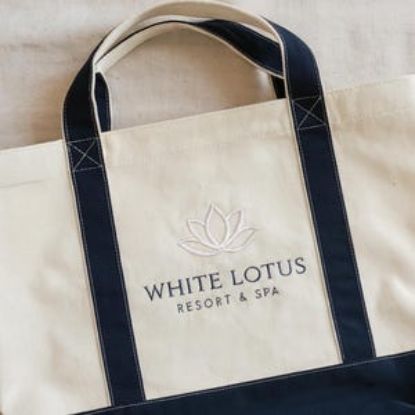 Embroidered The Lotus Resort & Spa Canvas Tote Bag, The Lotus Inspired Embroidered Summer Bag, Gift For Lotus Fan