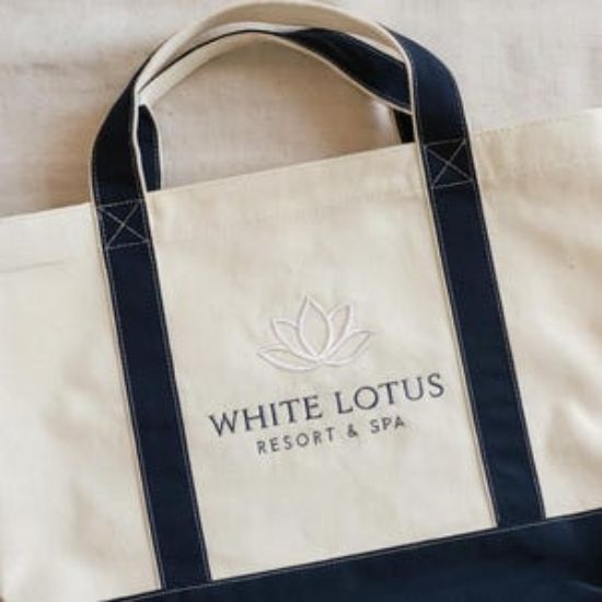 Embroidered The Lotus Resort & Spa Canvas Tote Bag, The Lotus Inspired Embroidered Summer Bag, Gift For Lotus Fan