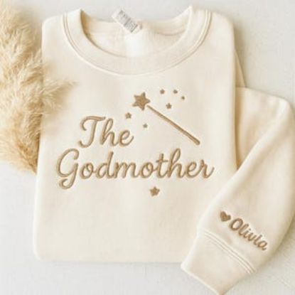 Embroidered Godmother Sweatshirt Custom with Kids Name, Godmom Sweatshirt, Christening Gift, Madrina Shirt, Personalized Godmother Crewneck