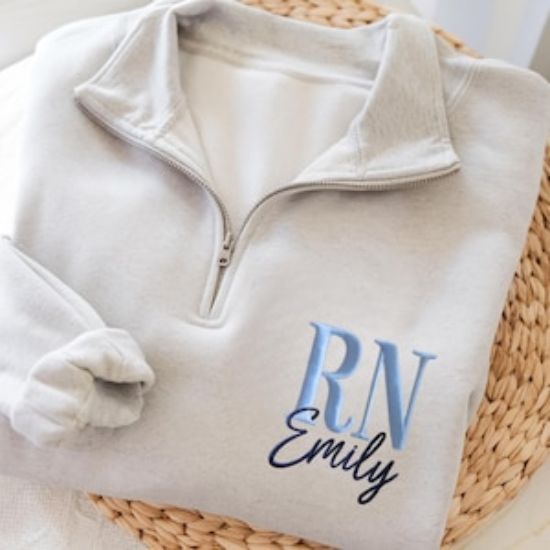 Embroidered Custom Nurse Sweatshirt-Quarter Zip Sweater, RN Sweatshirt, Nursing Student, Nurse Gift, Nursing Sweatshirt, NICU Nurse