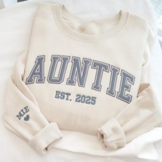 Custom Auntie Sweatshirt With Kid Name On Sleeve, Aunt Hoodie With Nieces Nephews Names On Sleeve, Pregnancy Reveal Outfit, Auntie Gifts