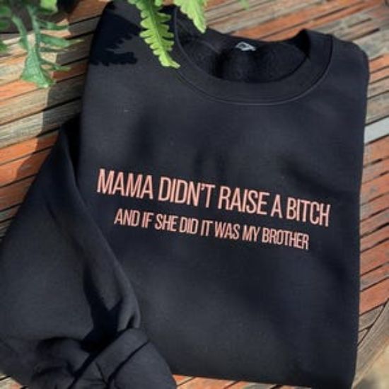 Embroidered Mama Didn't Raise A Bitch But If She Did It Was Definitely My Brother Sweatshirt, Funny Meme Shirt, Sarcastic Family Shirt