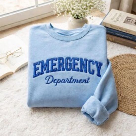 Embroidered ER Nurse Gingham Applique Sweatshirt, Emergency Department Tee, Nurse Applique Shirt, Emergency Room Gift, ED Nurse Gift