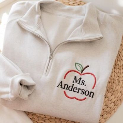 Embroidered Personalized Teacher Sweatshirt, Personalized Teacher Sweatshirt, Teacher Name Pullover, Teacher Apple Sweater, Back To School