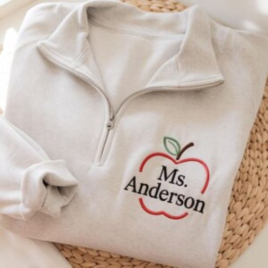 Embroidered Personalized Teacher Sweatshirt, Personalized Teacher Sweatshirt, Teacher Name Pullover, Teacher Apple Sweater, Back To School