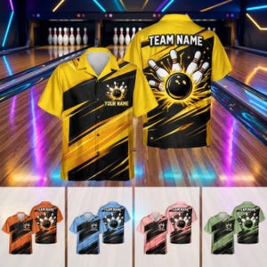 Custom Bowling Hawaiian Shirt, Personalized Retro Bowling Shirt, Team Matching Bowling Shirt, Button Down Bowler Gift Idea, Bowling Shirt